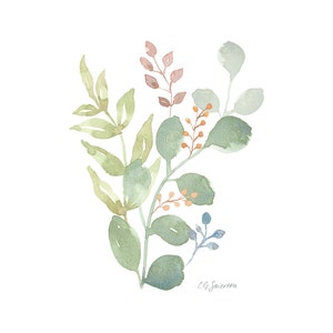 Eucalyptus Bundle Watercolor Art Printable, Digital Download