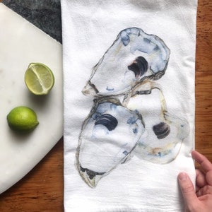 Watercolor Oyster Print Flour Sack Towels, Farmhouse Kitchen Tea Towels image 6