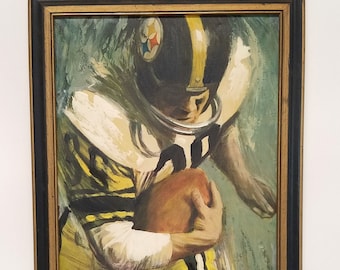 Vintage 1960&#39;s Dave Boss Pittsburgh Steelers Canvas Painting