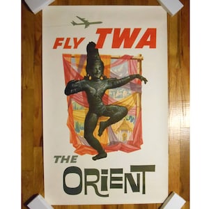 Vintage Original Fly TWA The Orient Litho Travel Poster by David Klein