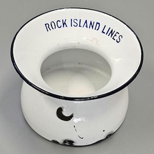 Vintage Rock Island Lines Railroad Cast Iron and Enameled Spittoon Cuspidor