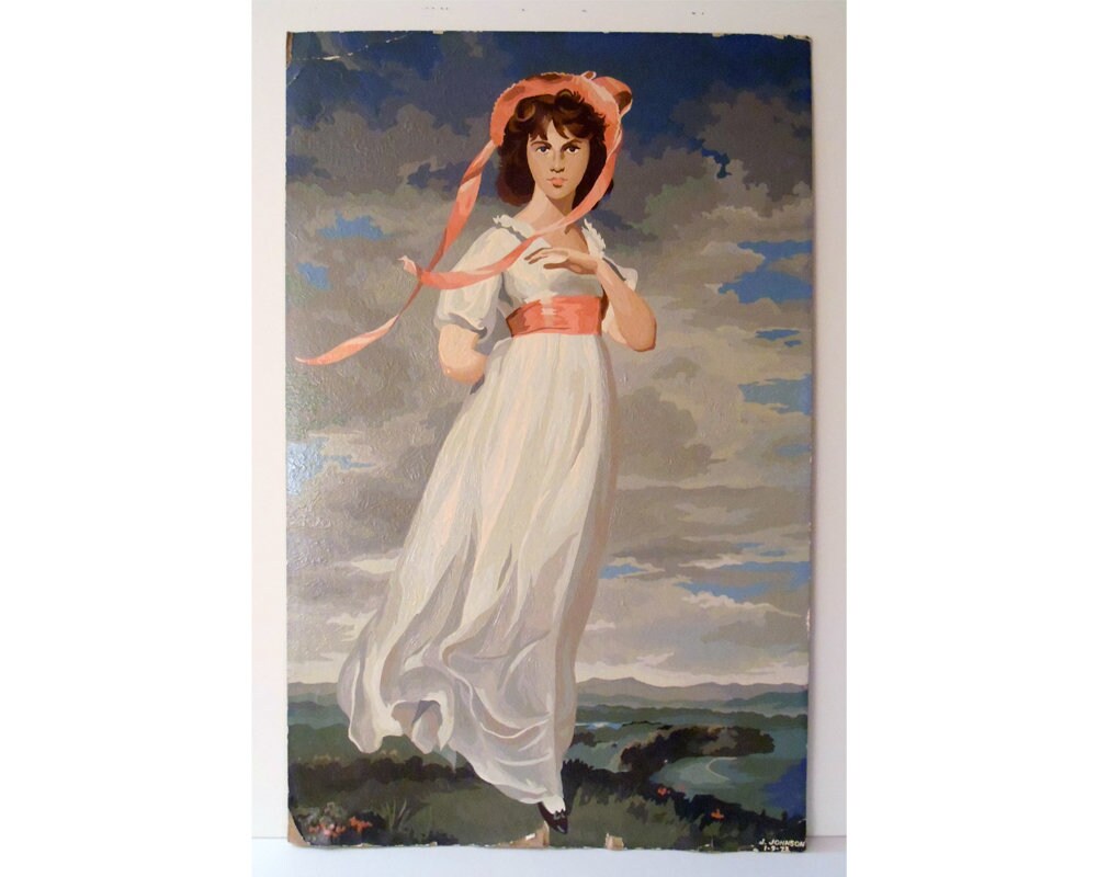 真作テリィーラミス フランスの人女な港 風景画 油彩画 T. Johnson Vintage Thomas Lawrence 'pinkie' Paint-by-numbers Painting LARGE