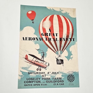 Vintage Aeronautical Event Poster – Loseley Park Farm – Artington, Guildford, Surrey England