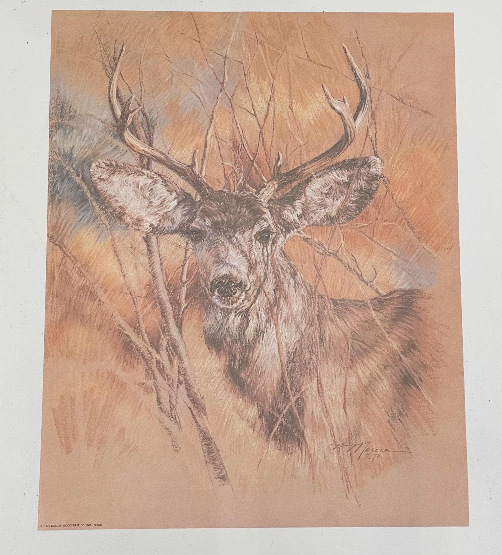 Vintage K. Maroon Silent Buck Print From Dallas Woodcraft Co
