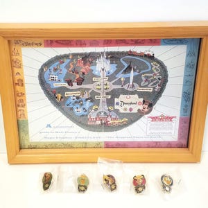 Vintage 1990 Limited Edition 1956 Disneyland Map with Pinbacks of Disney Characters