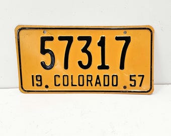 Vintage 1957 Colorado Yellow License Plate