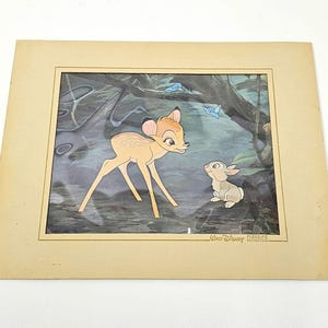 Vintage 1960&#39;s Bambi and Thumper Walt Disney Classics Art Work Print