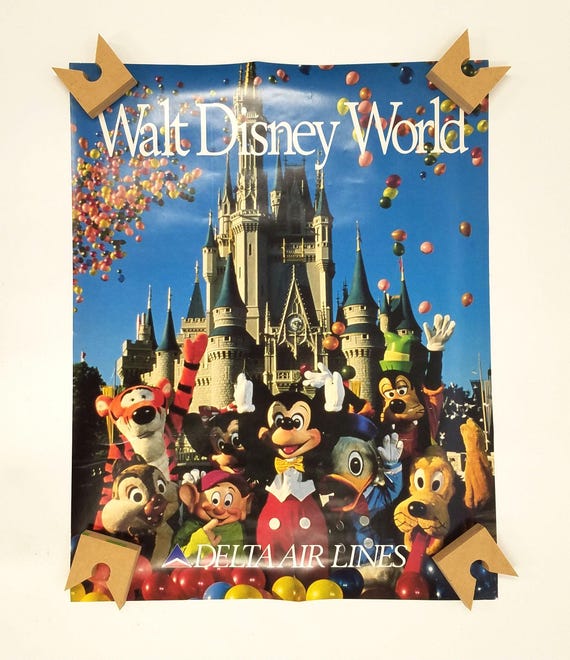 Vintage Walt Disney World Delta Airlines Poster Cinderella's