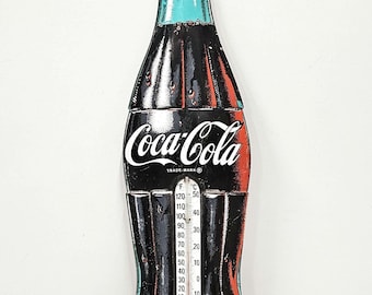 Vintage Metal Coca-Cola Bottle Coke Thermometer LARGE Sign