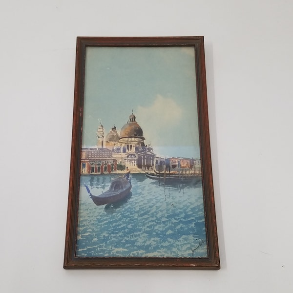 Vintage Original Watercolor Painting of Venice Italy Gondola Boat