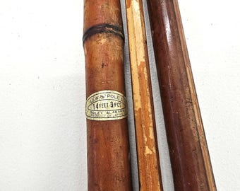 antique youth fishing pole Vintage Lew's Cane Fishing Pole: 14 Ft, 3-piece, Kyushu Japan