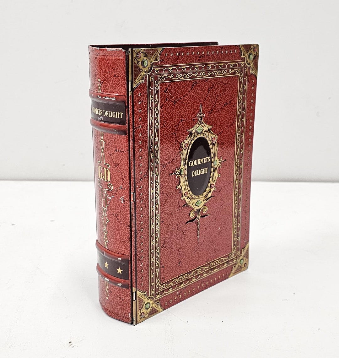 Vintage Gourmets Delight Tin Book Container Victoria Biscuit Co