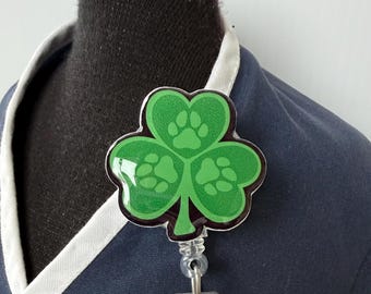 Paw Print Clover ID Badge Reel: St. Patrick's Day Accessory