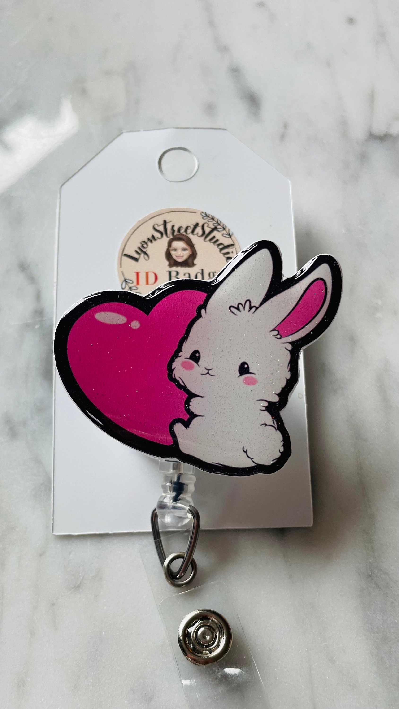 Bunny ID Reel. Bunny Badge Reel. Kawaii Bunny Retractable ID Reel.