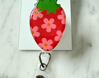 Strawberry Flower Badge Reel, Interchangeable ID Holder