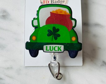 Shamrock Truck ID Badge Reel.  Luck Truck Badge Reel. St. Patrick’s Day ID Reel