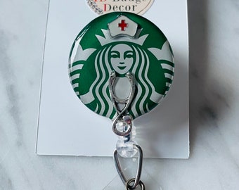 Coffee Nurse ID Badge Reel. Coffee Mermaid Nurse ID Badge Holder