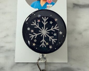 Starry Snowflake ID Badge Reel - Handmade Celestial Design