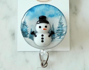 Snowman Snow Globe ID Badge Reel: Winter Snowscape