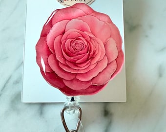 Pink Peony ID Badge Reel: Floral Power Retractable Badge