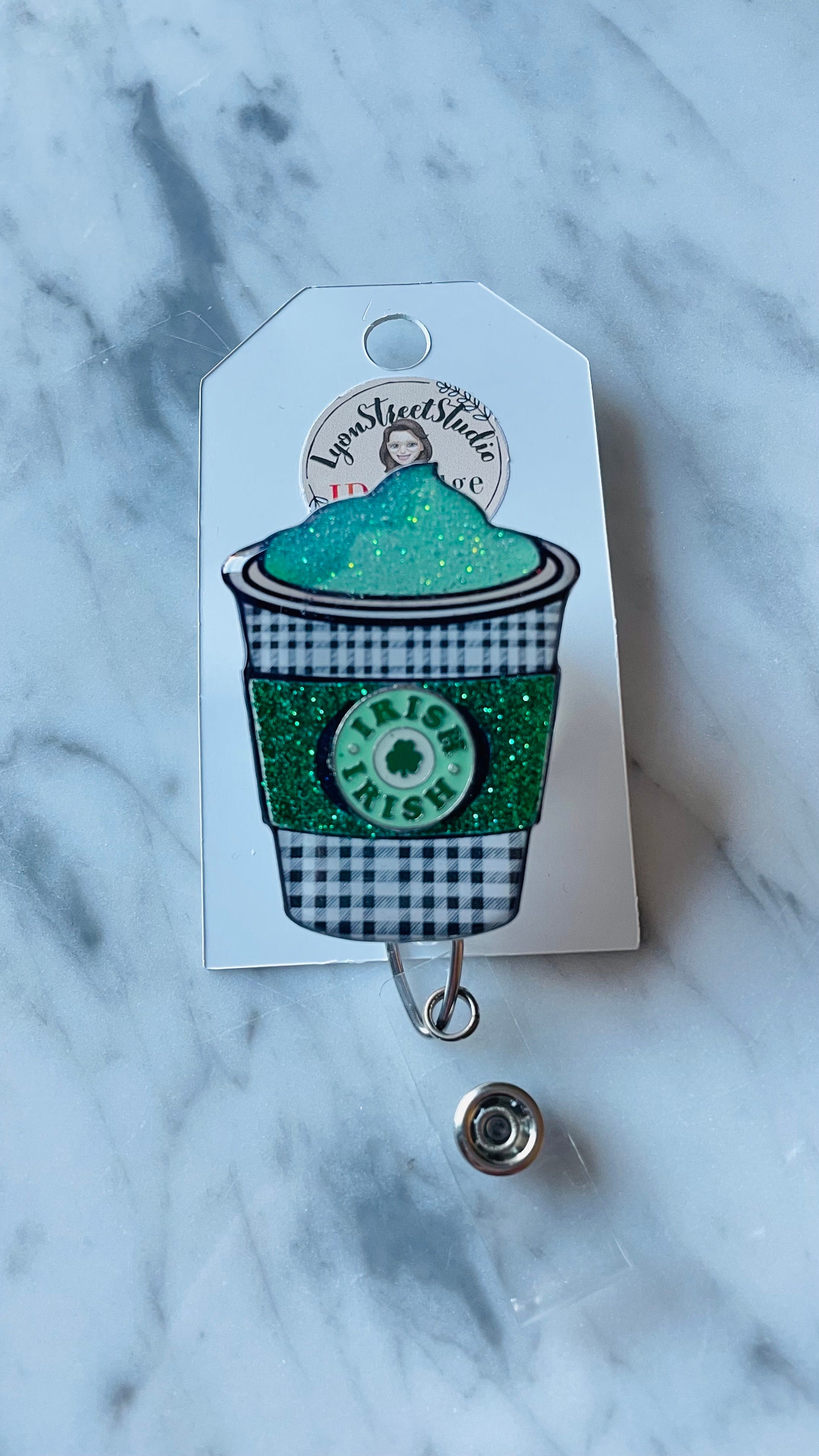 St Patricks Day ID Badge Reel. Coffee Cup Badge Reel. Coffee to go Badge  Reel. Irish Coffee Badge Reel