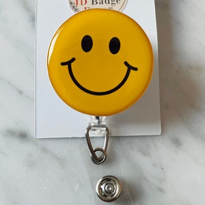 Happy Face ID Badge Reel. Yellow Happy Face ID Badge Reel