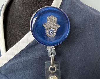 Hamsa ID Badge Reel. All Seeing Eye Badge Holder.