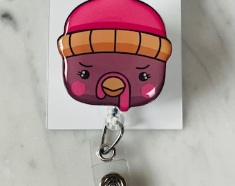 Cute Turkey ID Badge Reel: Knit Cap, Fall Decor