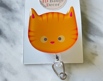 Orange Tabby Cat ID Badge Reel, Interchangeable Cover