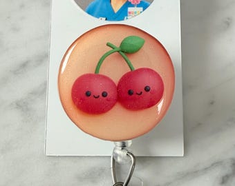 Cherry ID Badge Reel: Smiling Fruit Retractable Badge