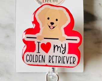 I Love my Golden Retriever ID Badge Reel.  Golden Retriever ID Reel