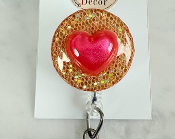 Red Heart on Golden Glitter Background ID Badge Reel