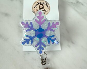 Iridescent Snowflake ID Badge Reel: Winter Work Accessory