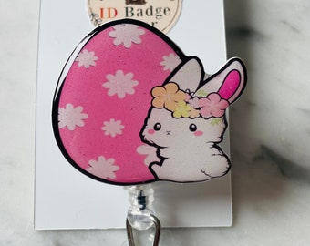 Easter Bunny ID Reel. Bunny Badge Reel. Kawaii Bunny Retractable ID Reel.