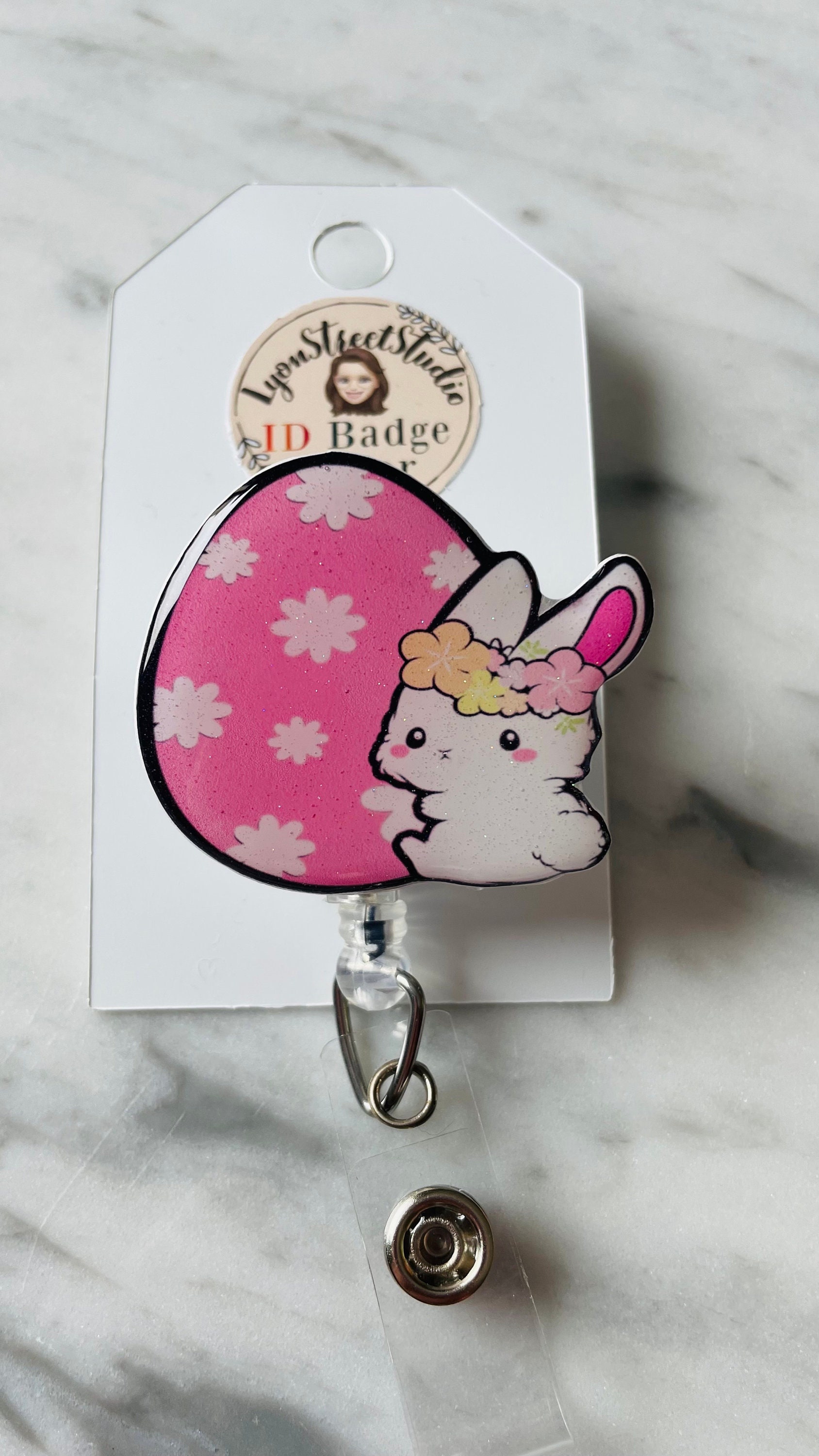 Easter Bunny ID Reel. Bunny Badge Reel. Kawaii Bunny Retractable
