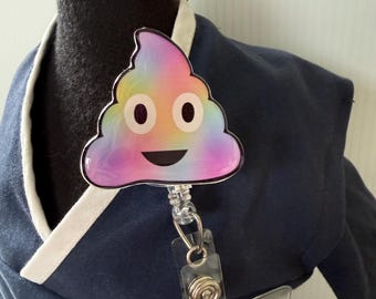 Custom Listing for Carrie.                    Rainbow  Poop ID Badge Reel. Colon Cancer Awareness Tie Dye Poop Emoji Badge Reel