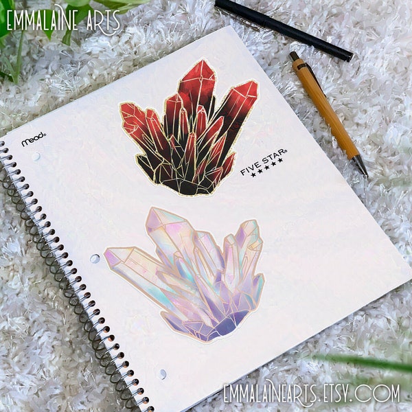 Clearance CRYSTAL VINYL STICKERS, Glossy Angel Aura Blood Quartz | Shiny Planner Pastel Gemstone Cluster | Witchy Decal Label | Gift