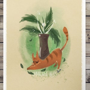 CLEARANCE LES CHATS Orange Tabby Katze Kunstdruck | Geschenkideen| Niedliche Kätzchen und Pflanzen Botanische Malerei| Aquarell Natur Illustration