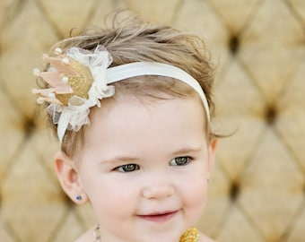 Gold baby crown headband- crown headband - baby headband- Gold princess crown- infant crown headband - newborn crown glitter crown
