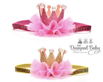 Baby crown headband- crown headband - baby headband- Pink princess crown- infant crown headband - newborn crown glitter crown