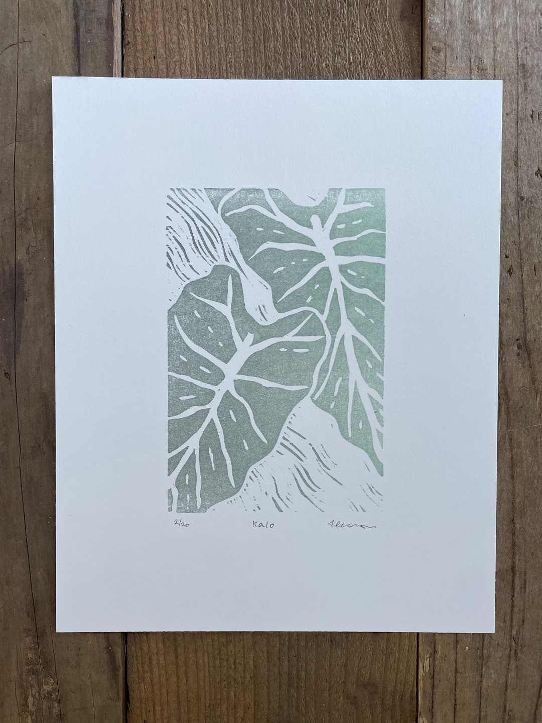 Woodblock Print Kalo Leaf Etsy