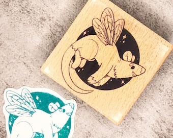 Flying Faerie Opossum Mounted Stamp One of a kind