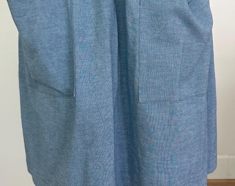 Pioneer, trek, theatre, plays, colonial, prairie, historical events, reenactments. Blue striped skirt with solid  blue apron set.