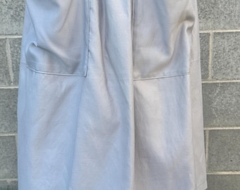 Pioneer, trek, theatre, plays, colonial, prairie, historical events, reenactments. Light grey/white floral skirt with solid grey apron set.