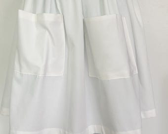 Pioneer, trek, theatre, plays, colonial, prairie, historical events, reenactments. Blue floral skirt with soft white apron set.
