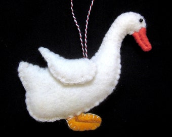 Handmade Embroidered Goose 4" Felt Hanging Christmas Ornament