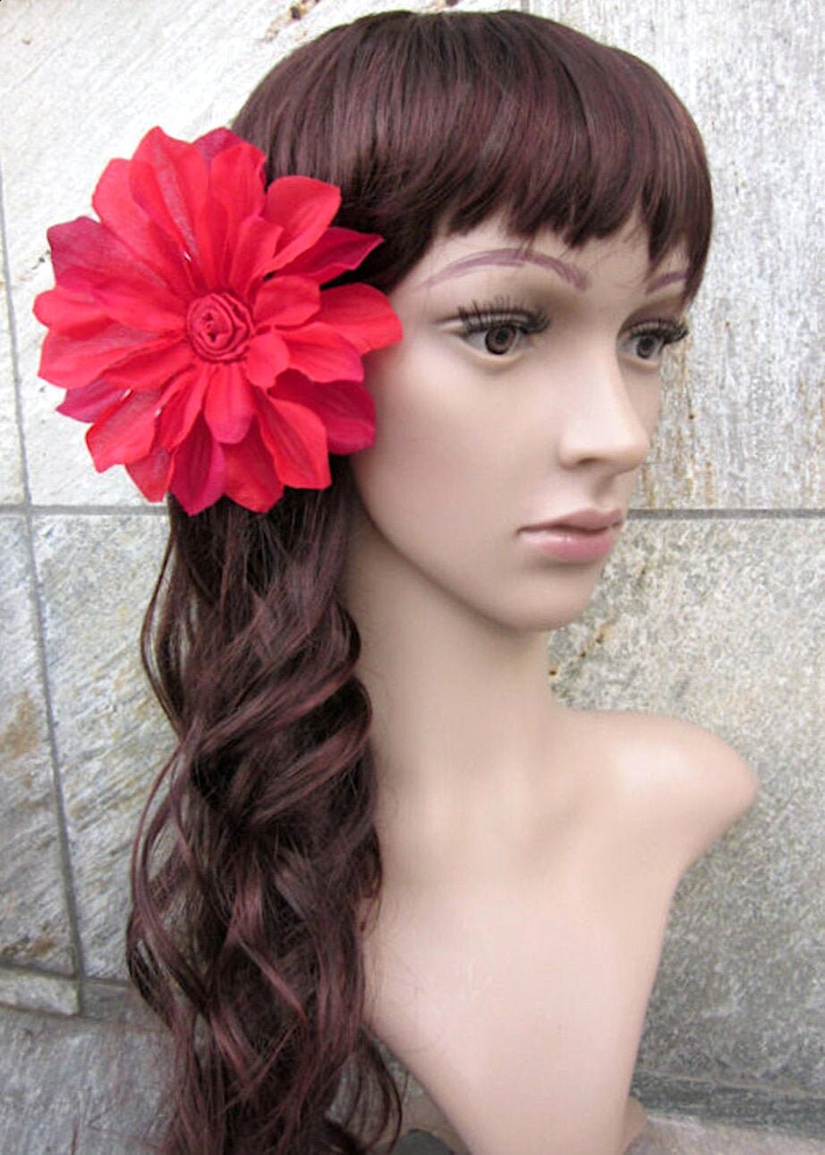 5 Red Dahlia Silk Flower Hair Clip Pin Up Updo Party Etsy