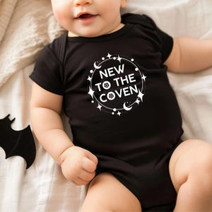New to the Coven Spiritual Bodysuit || Witchy Mama, Moon Child, Indigo Babies, Coven Shower Gift, Wicca Baby, Mommys a Witch, Wiccan Mommy