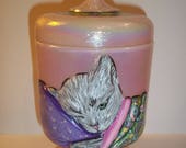 Fenton Glass OOAK Shell Pink Grey Chessie Cat Box Sunday Davis One of a Kind