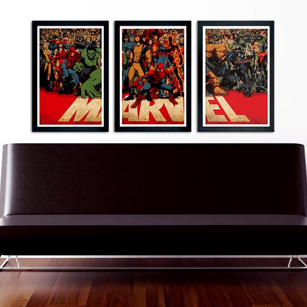 MARVEL Poster Set of 3 – wall decor 11 x 17 Spiderman Hulk Thor Captain America Ironman Wolverine Venom Villians